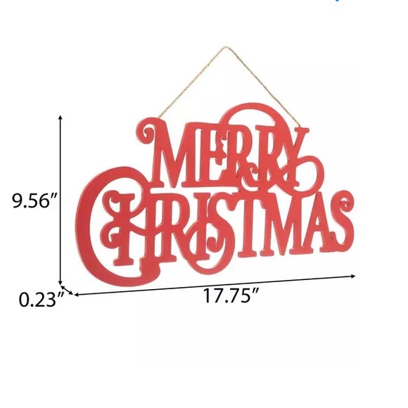 NWT- Beautiful Red Wooden- MERRY CHRISTMAS Decoration Sign 9-1/2”x 17-3/4” - Picture 8 of 10